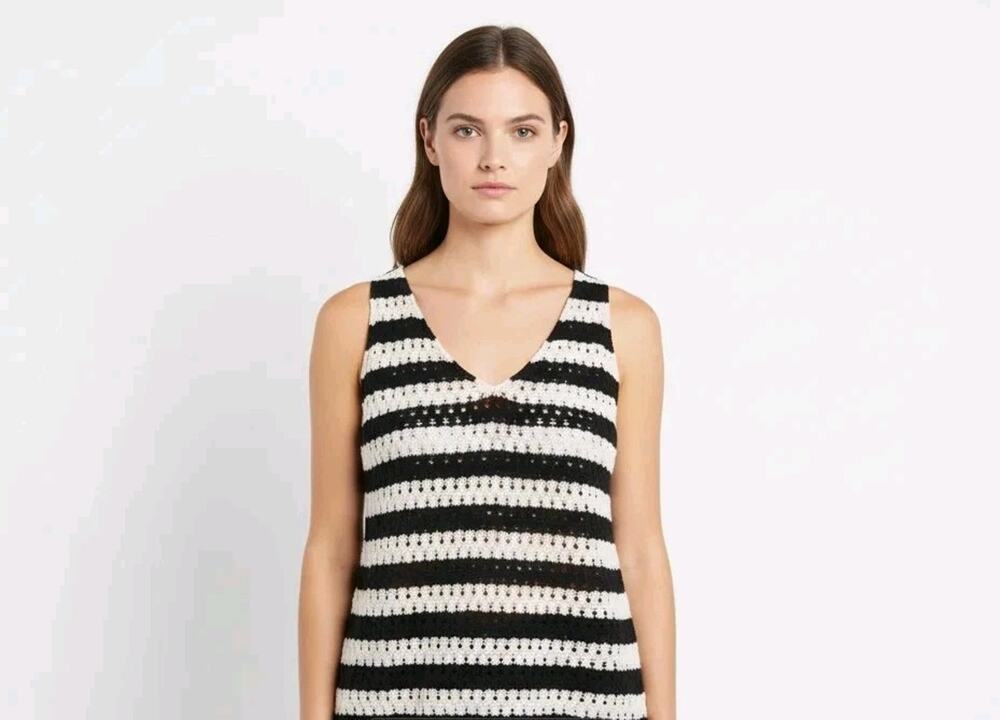 Sleeveless Crochet Sweater So Me Tank Top Striped Open Knit Shirt Women's Small